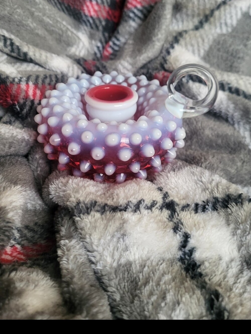 Fenton Hobnail Cranberry Opalescent Glass Candle Holders *Set Of 2*